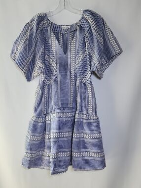 CAROLE CHRISTIAN Blue Gingham Tiered Mini Dress